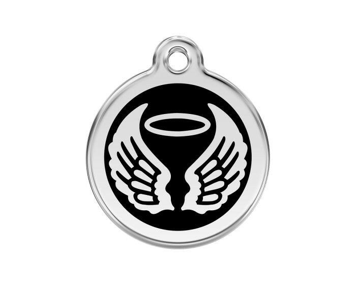 Médaille chien gravée ailes d'ange noir