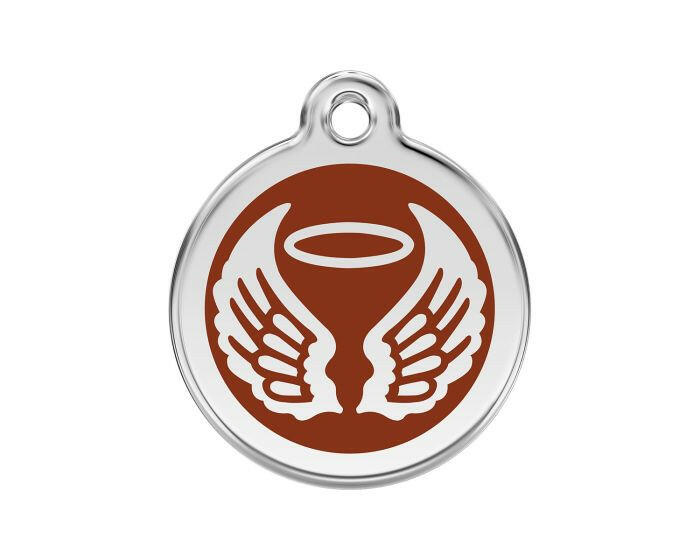 Médaille chien gravée ailes d'ange marron