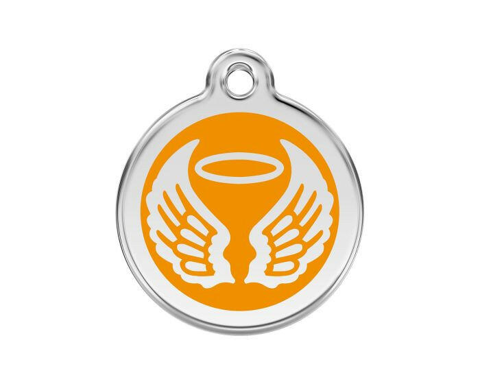 Médaille chien gravée ailes d'ange orange