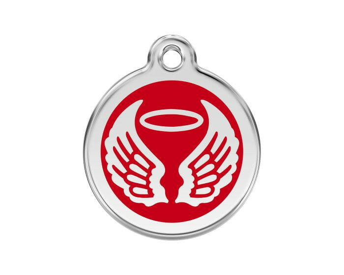 Médaille chien gravée ailes d'ange rouge