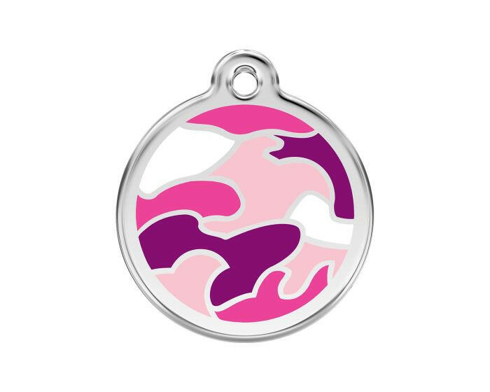 Médaille gravée chien camouflage rose