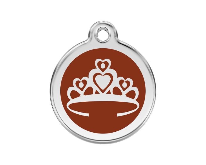 Médaille chien gravée couronne princesse marron