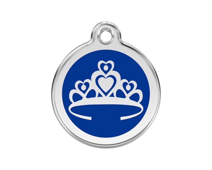 Médaille chien gravée couronne princesse bleu foncé
