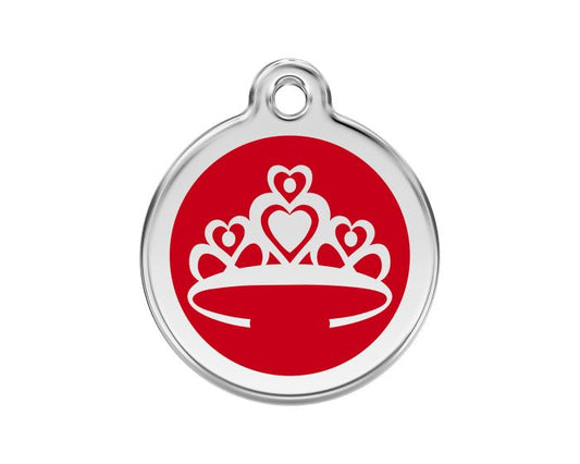 Médaille chien gravée couronne princesse rouge