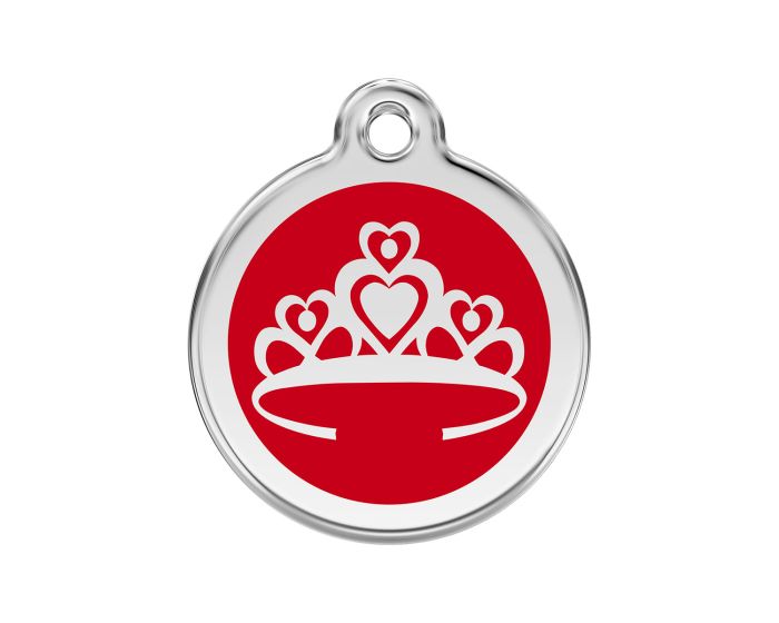 Médaille chien gravée couronne princesse rouge