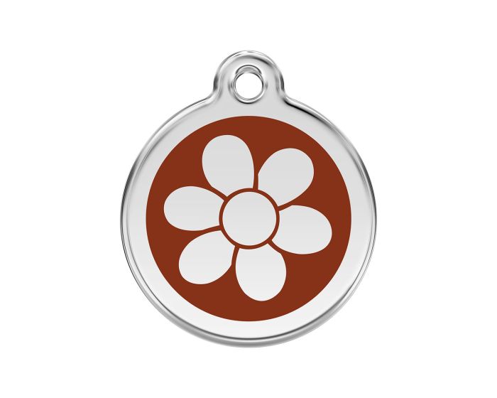 Médaille chien gravée fleur marron