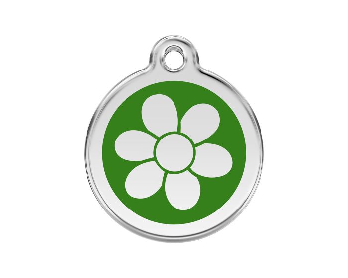 Médaille chien gravée fleur vert