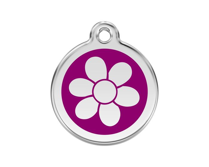Médaille chien gravée fleur violet