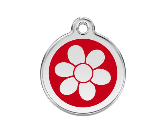 Médaille chien gravée fleur rouge