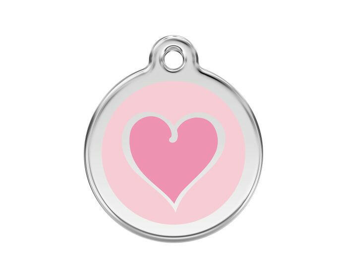 Médaille chien gravée coeur coloré rose
