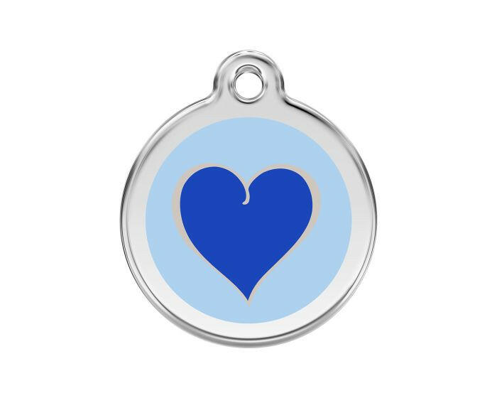 Médaille chien gravée coeur coloré bleu