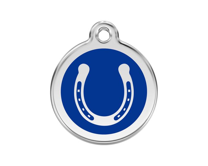 Médaille chien gravée fer à cheval bleu foncé