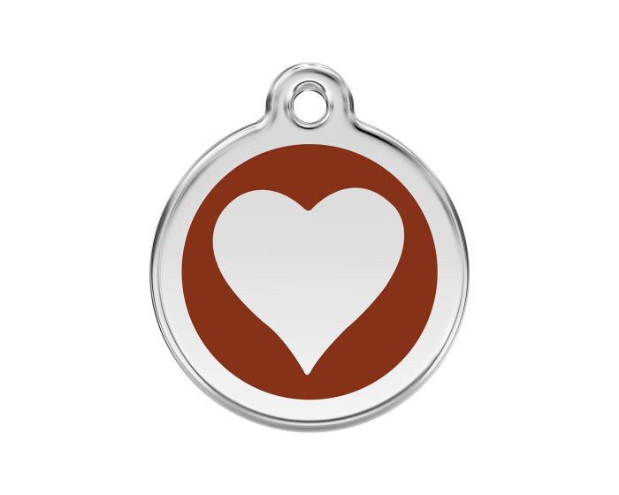 Médaille chien gravée coeur marron