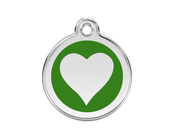 Médaille chien gravée coeur vert