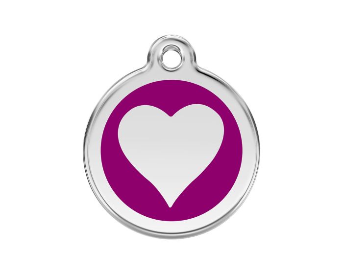 Médaille chien gravée coeur violet