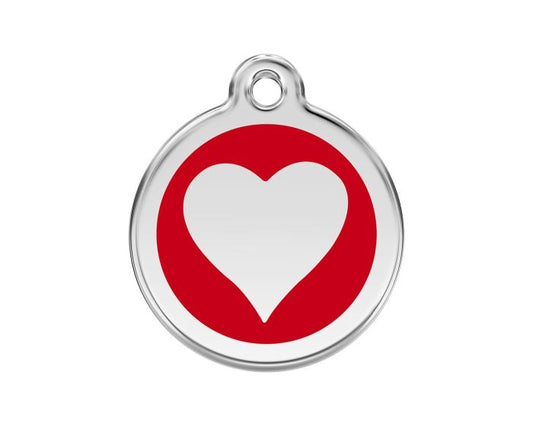 Médaille chien gravée coeur rouge