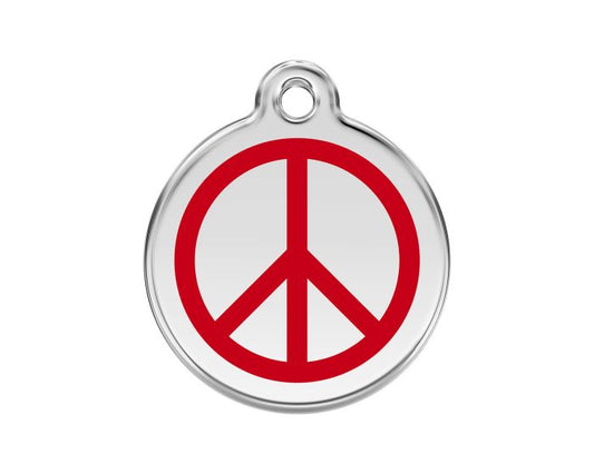 Médaille chien gravée symbole paix rouge