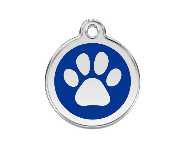 Médaille chien gravée empreinte de patte bleu foncé