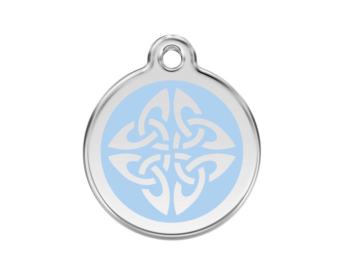 Médaille chien gravée flèches tribales bleu clair