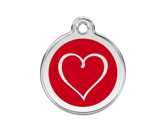 Médaille chien gravée coeur tribal rouge