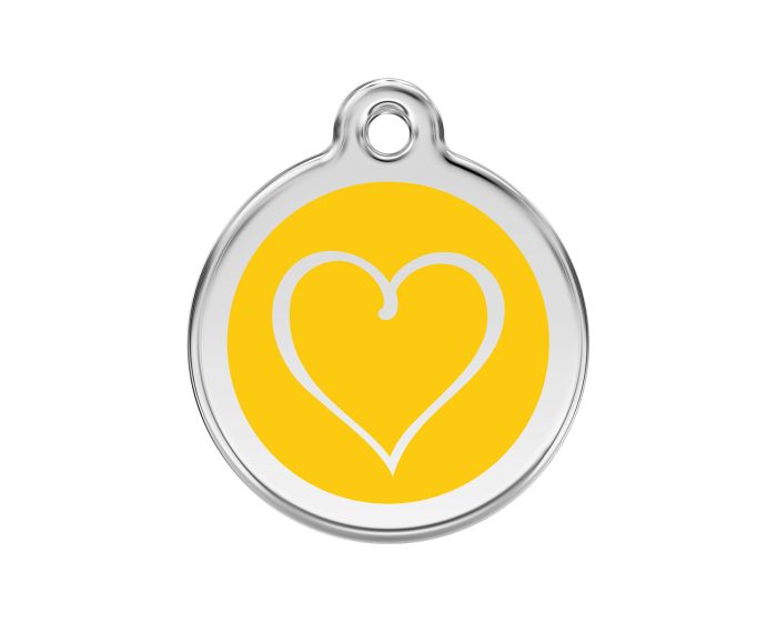Médaille chien gravée coeur tribal jaune