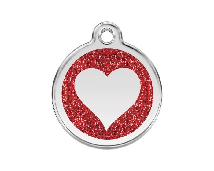 Médaille chien gravée coeur paillettes rouge