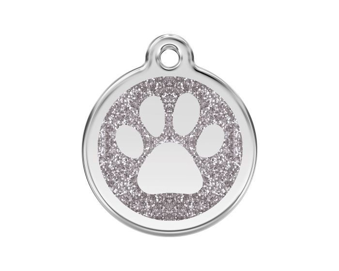 Médaille chien gravée paillettes empreinte de patte gris