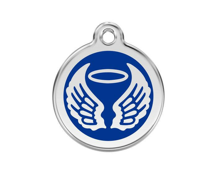 Médaille chien gravée ailes d'ange bleu foncé