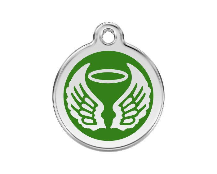 Médaille chien gravée ailes d'ange vert