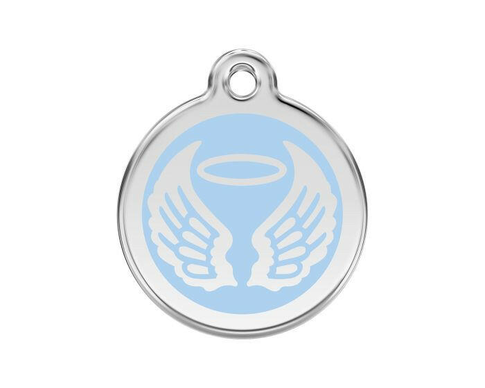 Médaille chien gravée ailes d'ange bleu clair