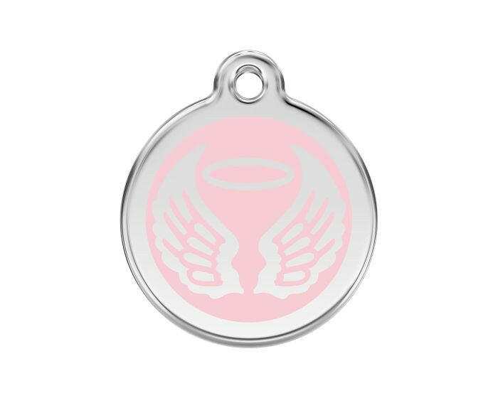 Médaille chien gravée ailes d'ange rose