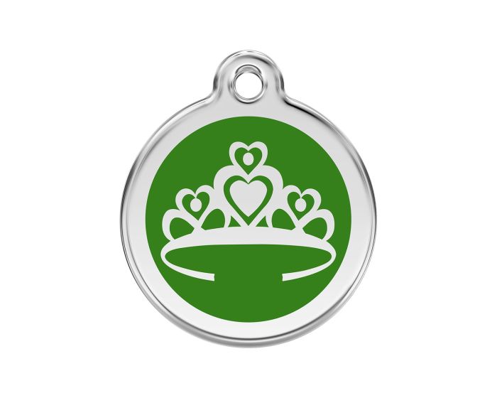 Médaille chien gravée couronne princesse vert