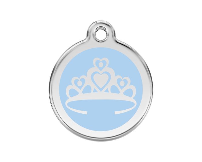 Médaille chien gravée couronne princesse bleu clair