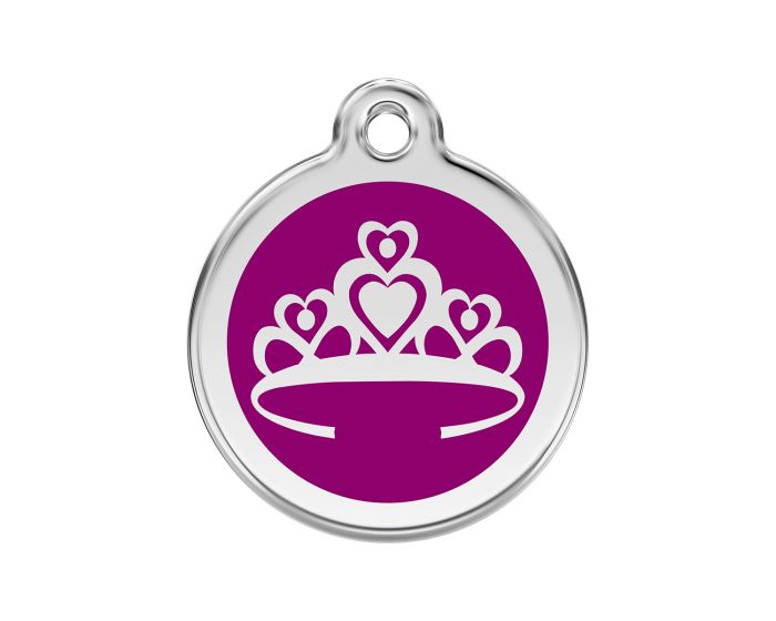 Médaille chien gravée couronne princesse violet