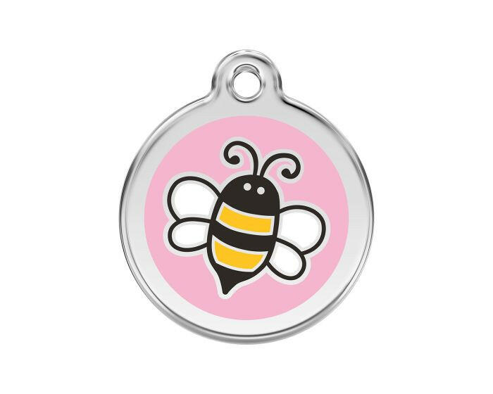 Médaille chien gravée abeille rose