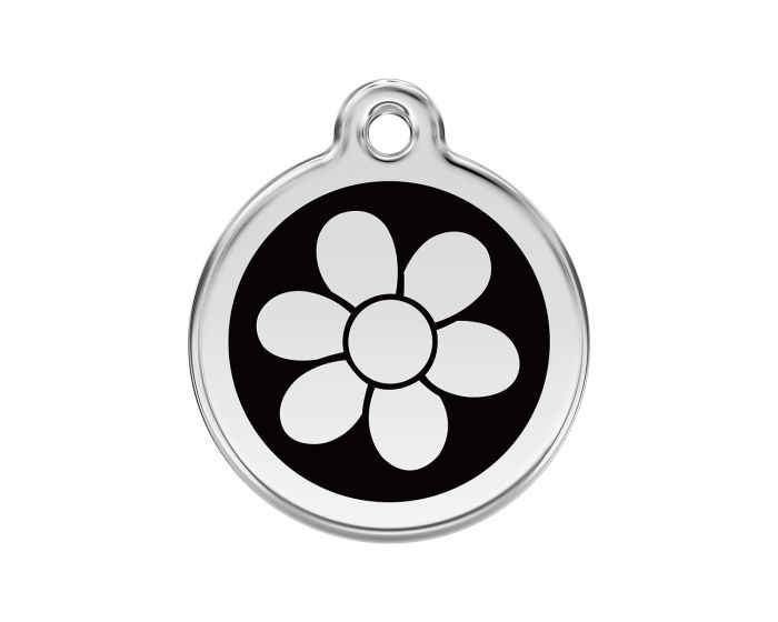 Médaille chien gravée fleur noir