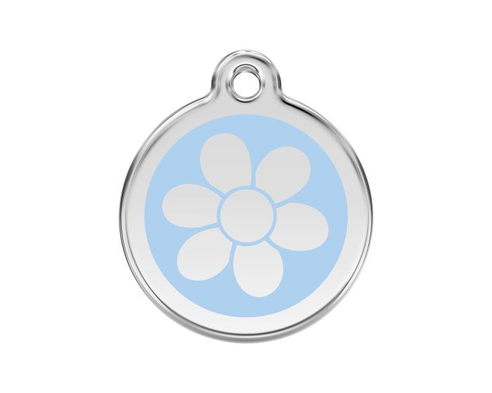 Médaille chien gravée fleur bleu clair