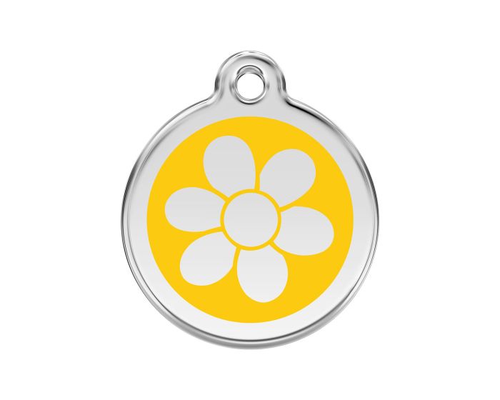 Médaille chien gravée fleur jaune