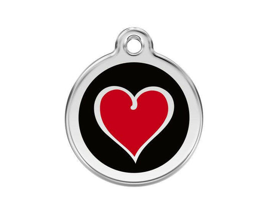 Médaille chien gravée coeur coloré noir
