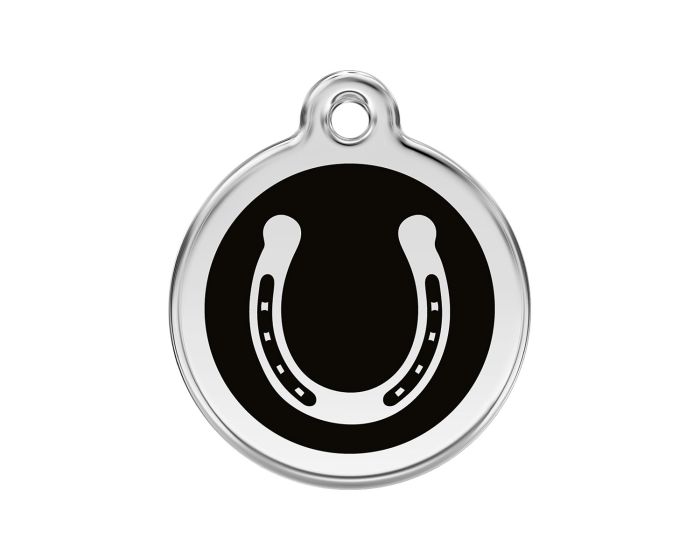 Médaille chien gravée fer à cheval noir