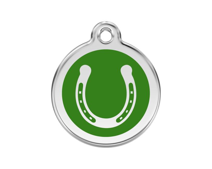Médaille chien gravée fer à cheval vert