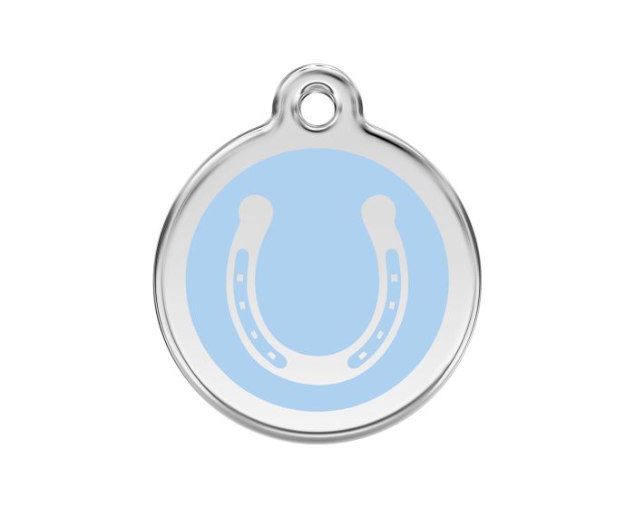 Médaille chien gravée fer à cheval bleu clair