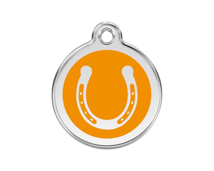 Médaille chien gravée fer à cheval orange