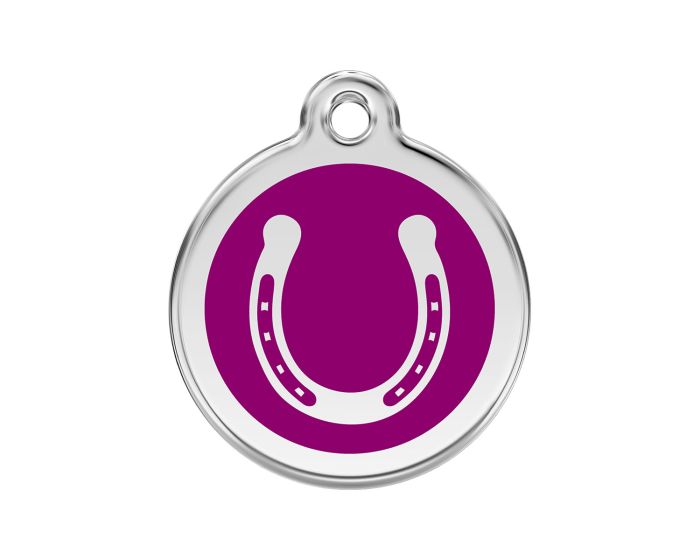 Médaille chien gravée fer à cheval violet