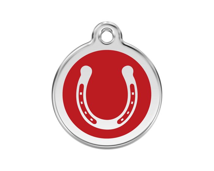 Médaille chien gravée fer à cheval rouge