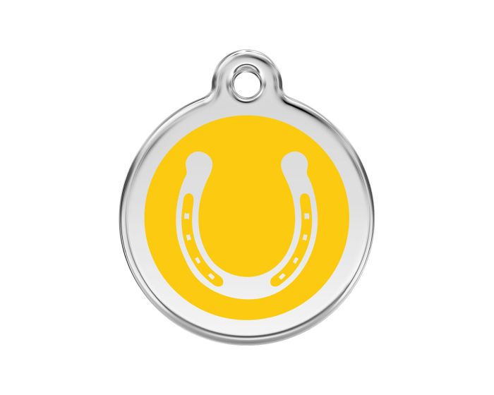 Médaille chien gravée fer à cheval jaune