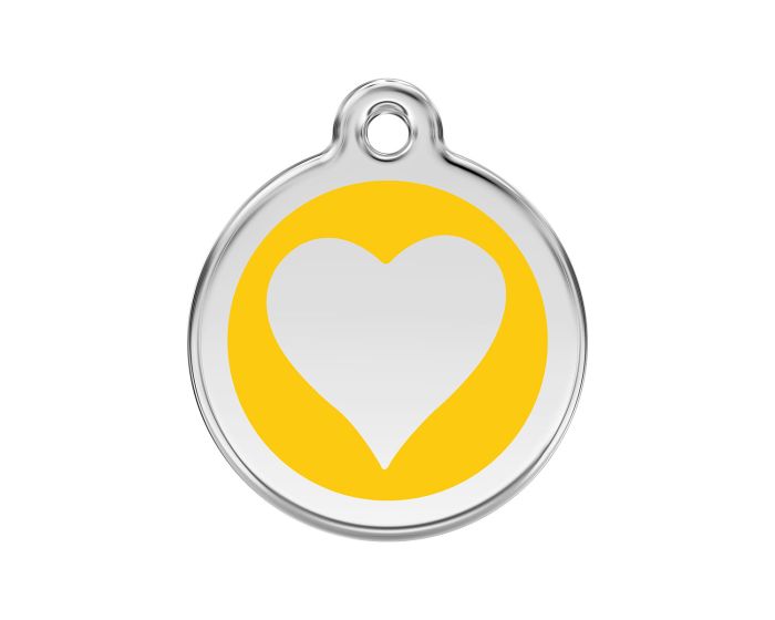 Médaille chien gravée coeur jaune