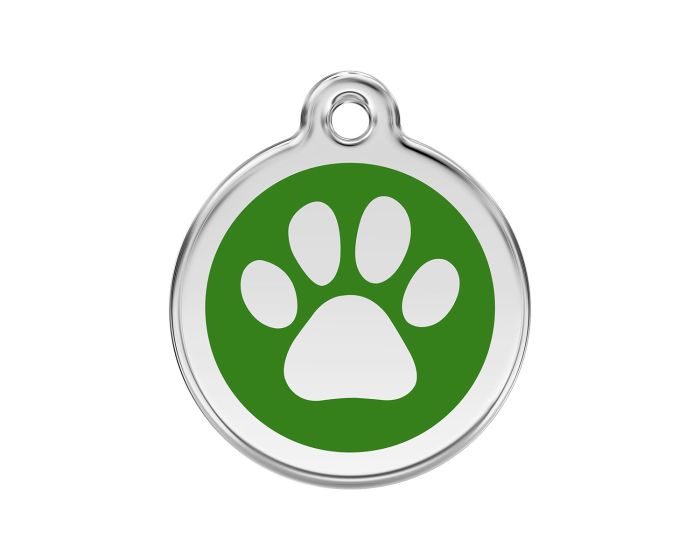Médaille chien gravée empreinte de patte vert