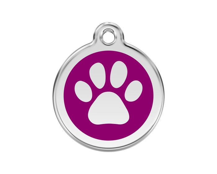 Médaille chien gravée empreinte de patte violet