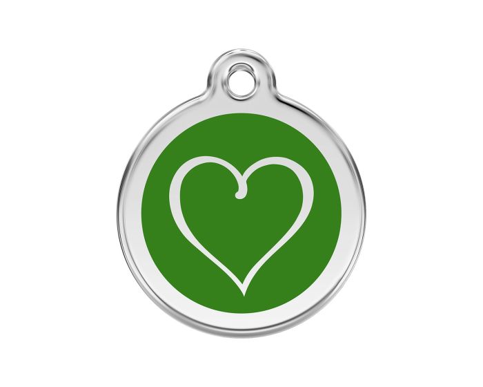 Médaille chien gravée coeur tribal vert